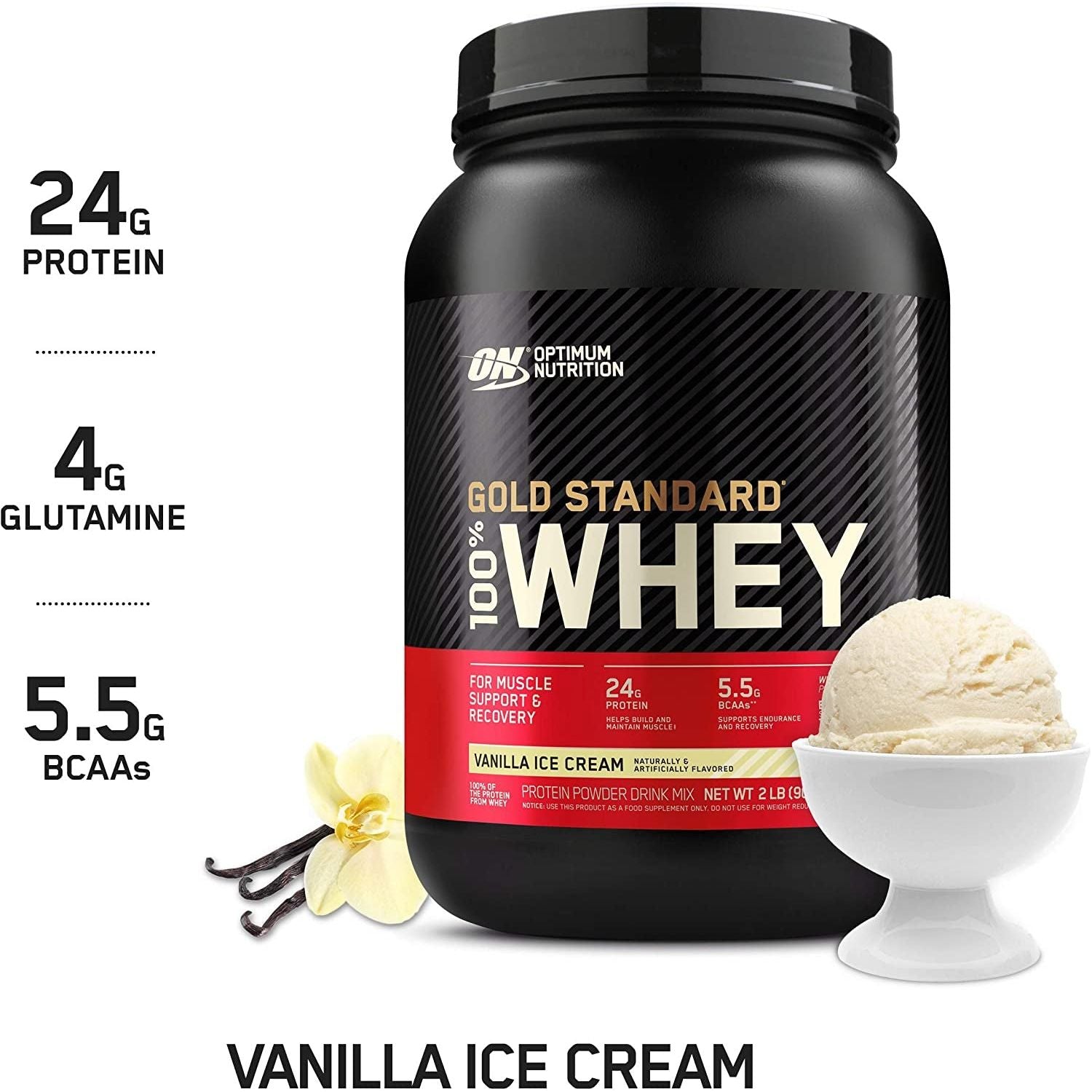 Gold Standard 100% Whey Protein Powder, Vanilla Ice Cream, 907G