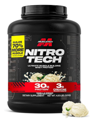 Nitro-Tech Whey Protein Isolate + Peptides, Lean Protein Powder with Creatine, for Men And Women, 1.81Kg (40 Servings)